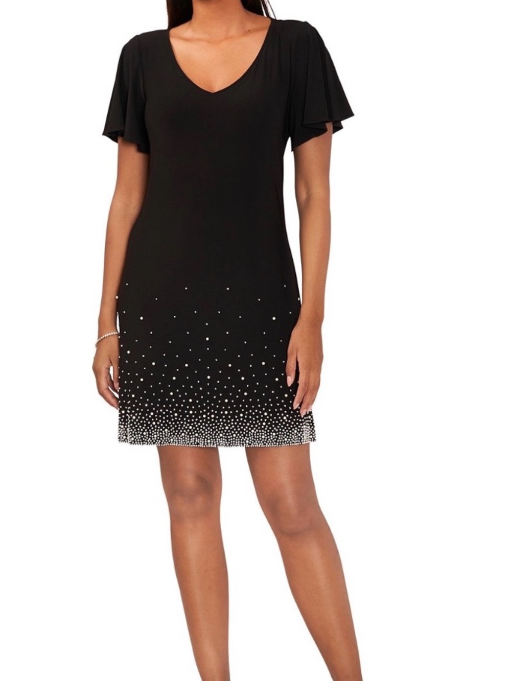 MSK Black V-Neck Midi Dress with Sparkling Hem